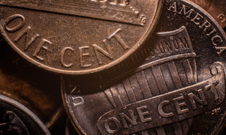 close-up of pennies